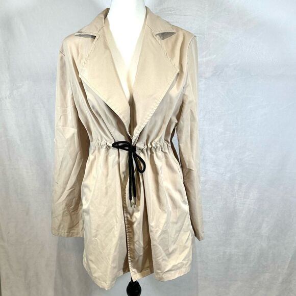 Lapel collar roll tab drawstring waist trench coat with pockets size large - Picture 6 of 11